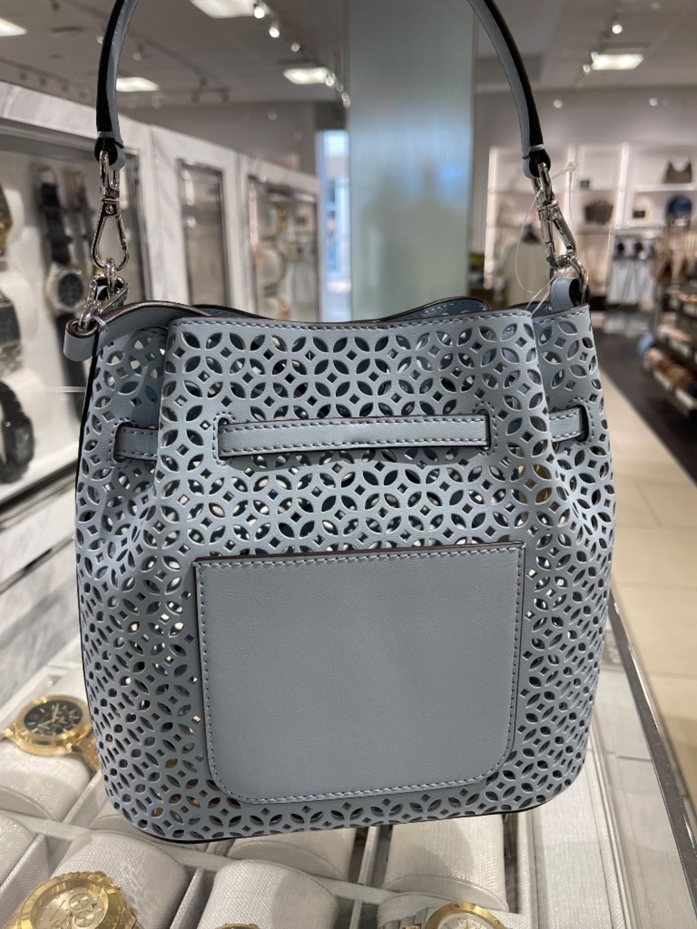 Carson Small Floral Laser Cut Bucket Crossbody Bag - Picture 9 of 16